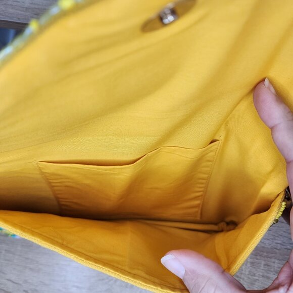 KAYLEE Yellow Floral Beaded Envelope Clutch Crossbody Bag NWT - Picture 5 of 6